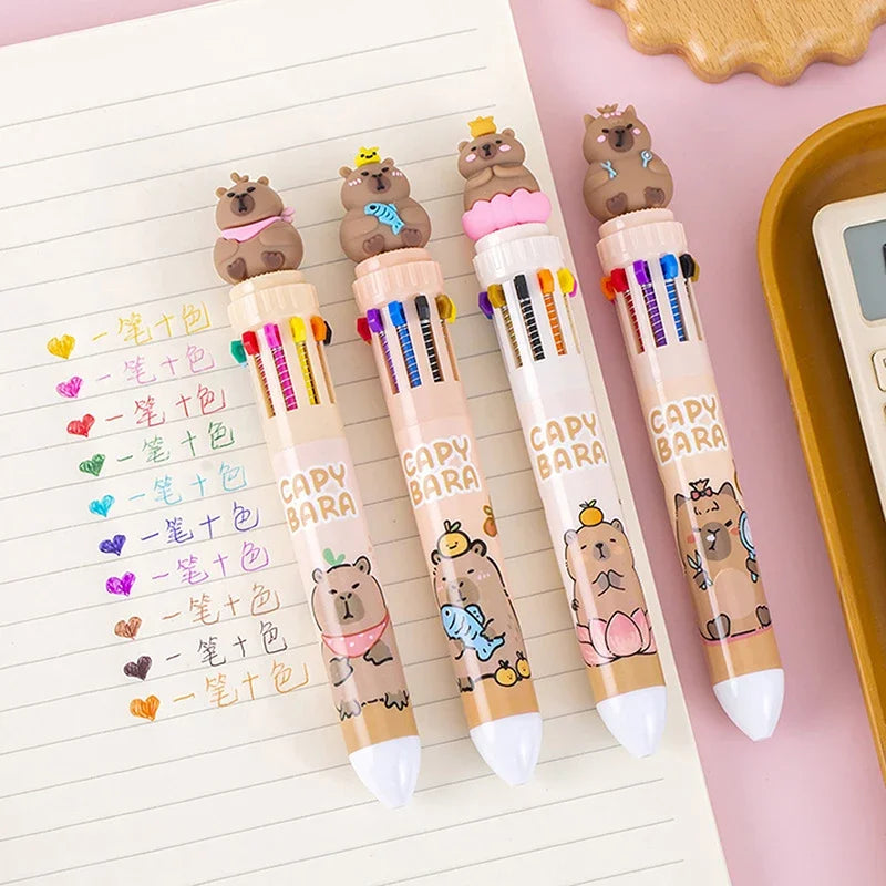 10 Multicolored Ballpoint Pen Cartoon Capybara Pens School Office Supplies Student Stationery Gifts