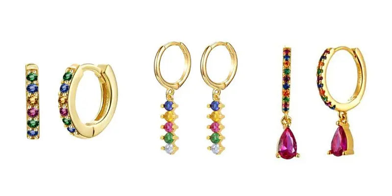 Colorful Crystal Earrings 925 Sterling Silver Ear Needle Stud Earrings for Women Cross Dangle Earrings Party Wedding Jewelry