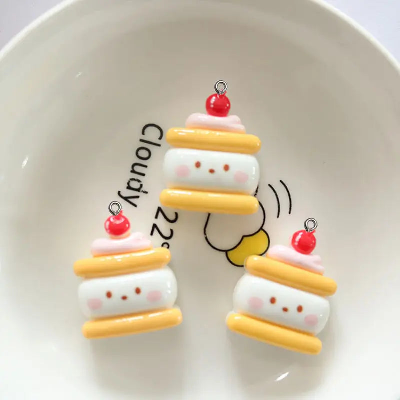 10Pcs Cute Cartoon Animal Cookies Resin Charms DIY Pendant Fun Earrings Necklace Jewelry Decor Kawaii Keychain Phone Craft Hook