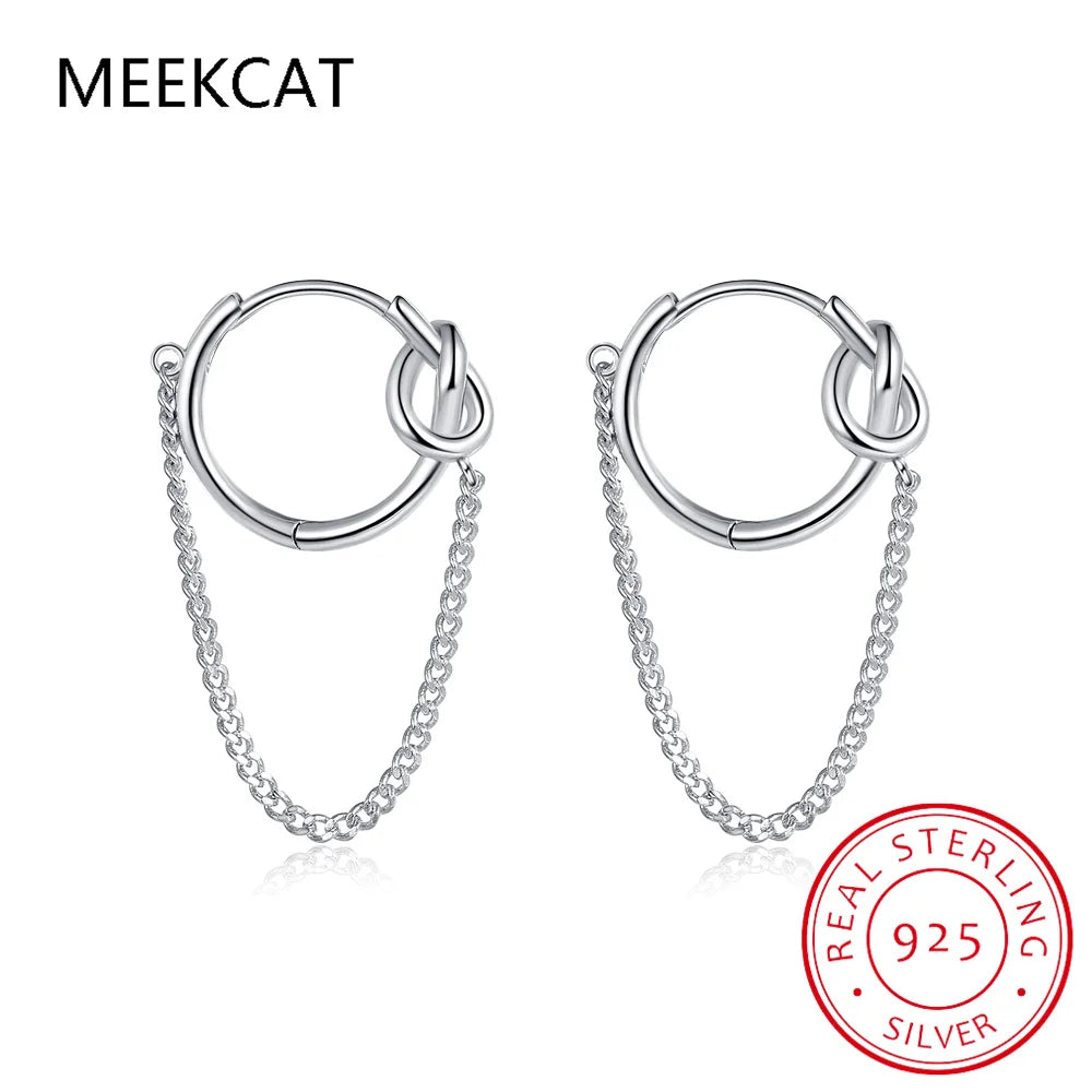 925 Sterling Silver Rope Knot Tassel Hoop Earrings Chain Tie A Knot Design Earrings for Women 925 Stylish Jewelry Gift