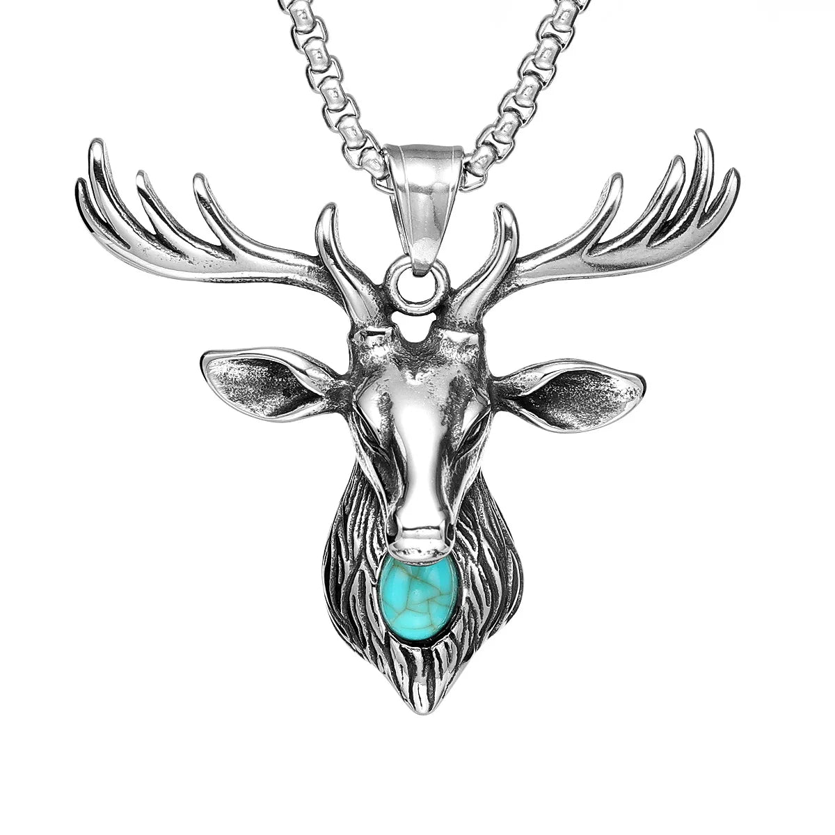 Deer Pendants Men Ancient Reindeer Necklaces 316L Stainless Steel Gem Chain Rock Punk for Friend Male Jewelry Gift Dropshipping