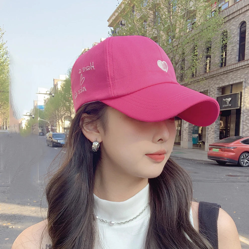 Y2K Sweet Bright Pink Rose Red Women Summer Hat Sun Cap Adjustable High Ponytail Baseball Caps Sun Protection Visor Hat Golf Cap