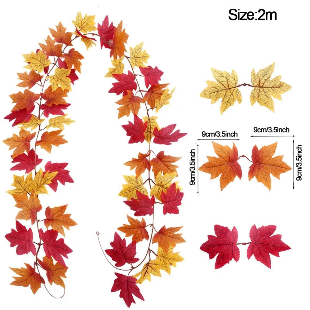 Thanksgiving Decorations Fall Maple Vine Garland Artificial Autumn Fall Foliage Garland Wedding Fireplace Decor Halloween Party