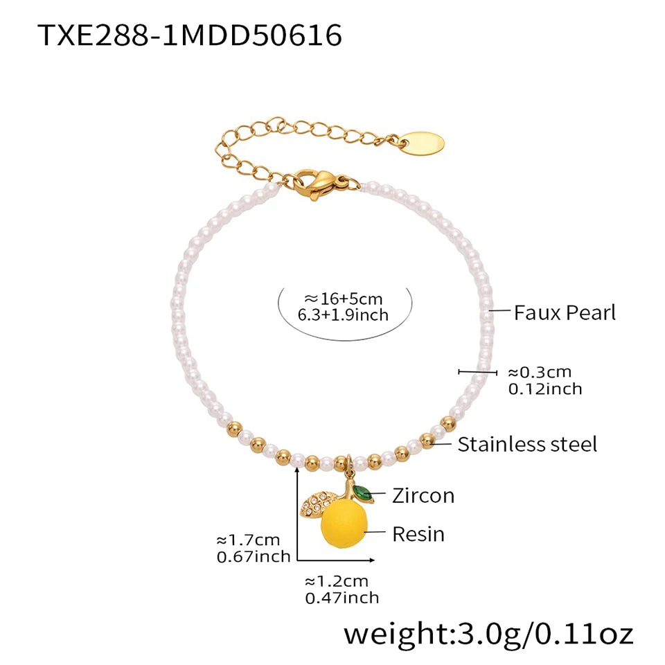 Shell Beads Bracelet With Multi Lemon Charms For Women Handmade Beaded Bracelets Matching Earrings Necklace Cute Jewelry Sets