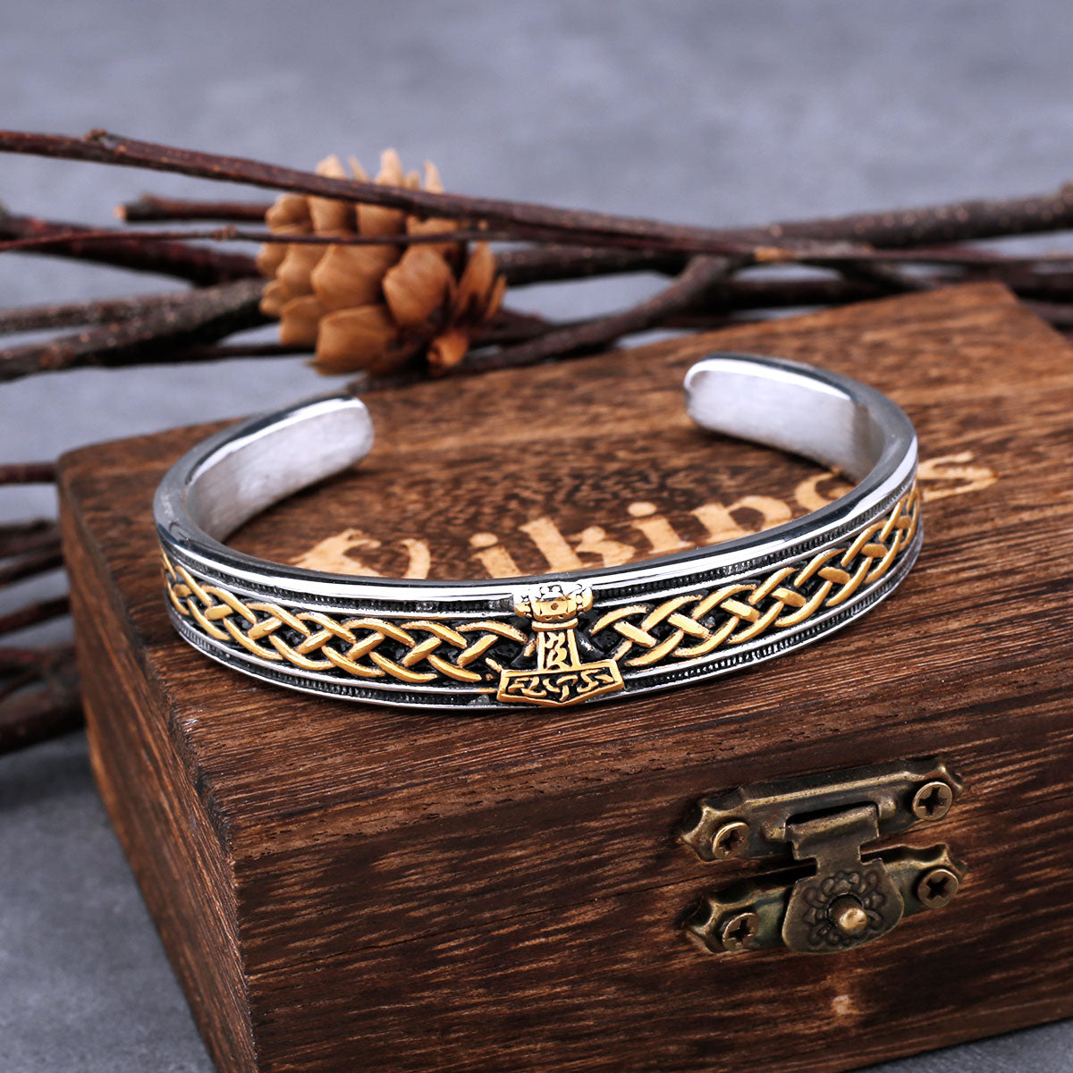 Stainless Steel Vikings Hammer Bracelet for Men Women Stainless Steel Celtic Knot Amulet Wristband Cuff Bracelet Nordic Jewelry