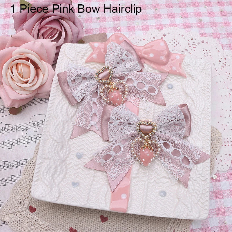 Women's Hair Accessories Strawberry Bow Lace Handmade Hair Clips Trendy Girl's Gift Lo Black Beige White Bowknot Hair Clip