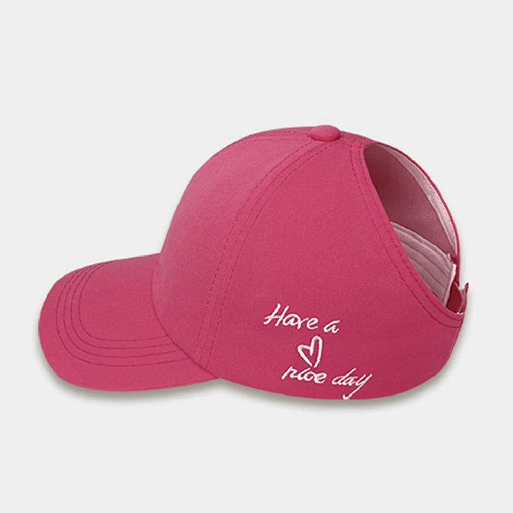 Y2K Sweet Bright Pink Rose Red Women Summer Hat Sun Cap Adjustable High Ponytail Baseball Caps Sun Protection Visor Hat Golf Cap