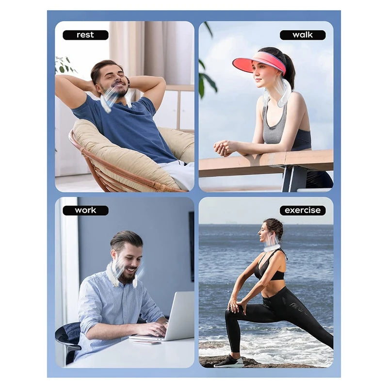 4000mAh Leafless Portable Neck Fan 3 Gears Adjustable Super Strong Wind Fast Cooling Multi-Function Digital Display Neck Fan 4