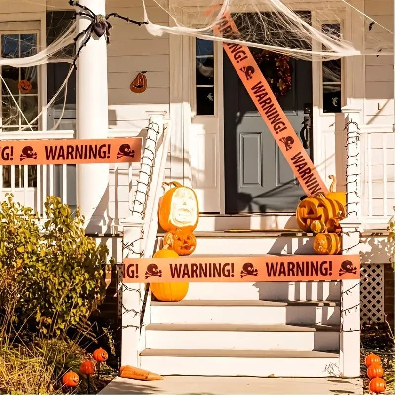Halloween Yellow Isolation Warning Tape with Bold Danger Signs Durable Plastic Material for Yard Haunted House Party Decoration