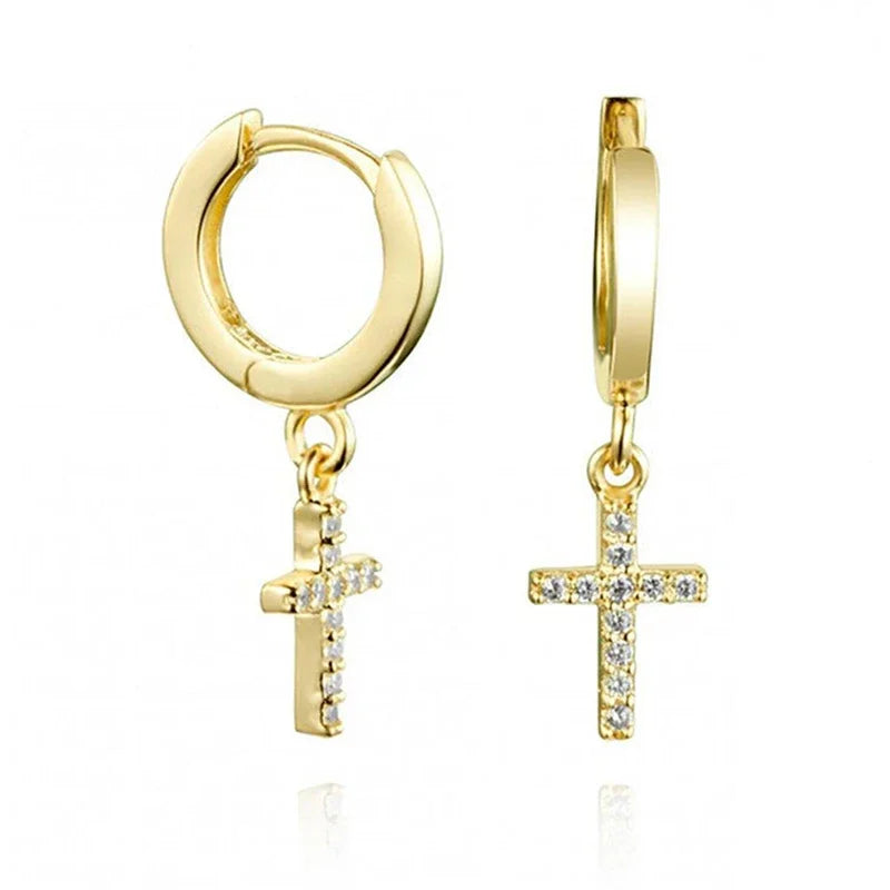 925 Sterling Silver Minimalist Jesus Cross Pendant Earrings Gold/Silver Hoop Earrings Fashion Wedding Party Earrings Jewelry