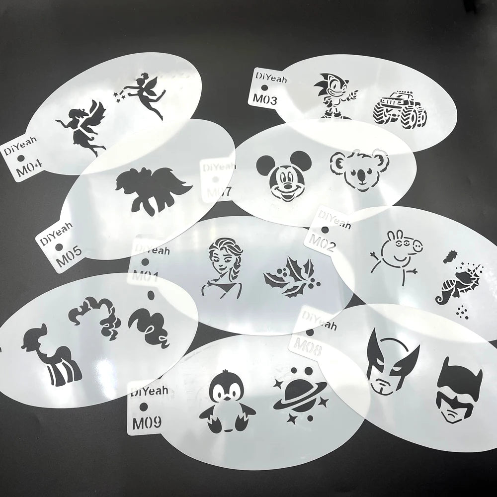 9PCS Stencils for Body Painting Face Art Halloween Birthday Party DIY Makeup Stamps Temporary Tattoos Reusable Stencils Plastics