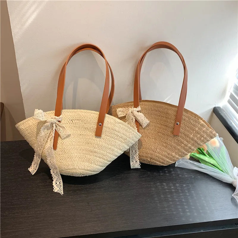Women Braided Basket Clutches Bag Large Straw Portable Shoulder Bag Summer Beach Purses Shopper Satchel