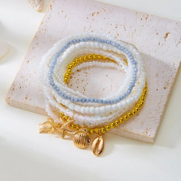 Bohemian Imitation Shell Beads Bracelet For Women Sea Star Turtle Woven Rope Bracelet Handmade Friendship Beach Holiday Jewelry