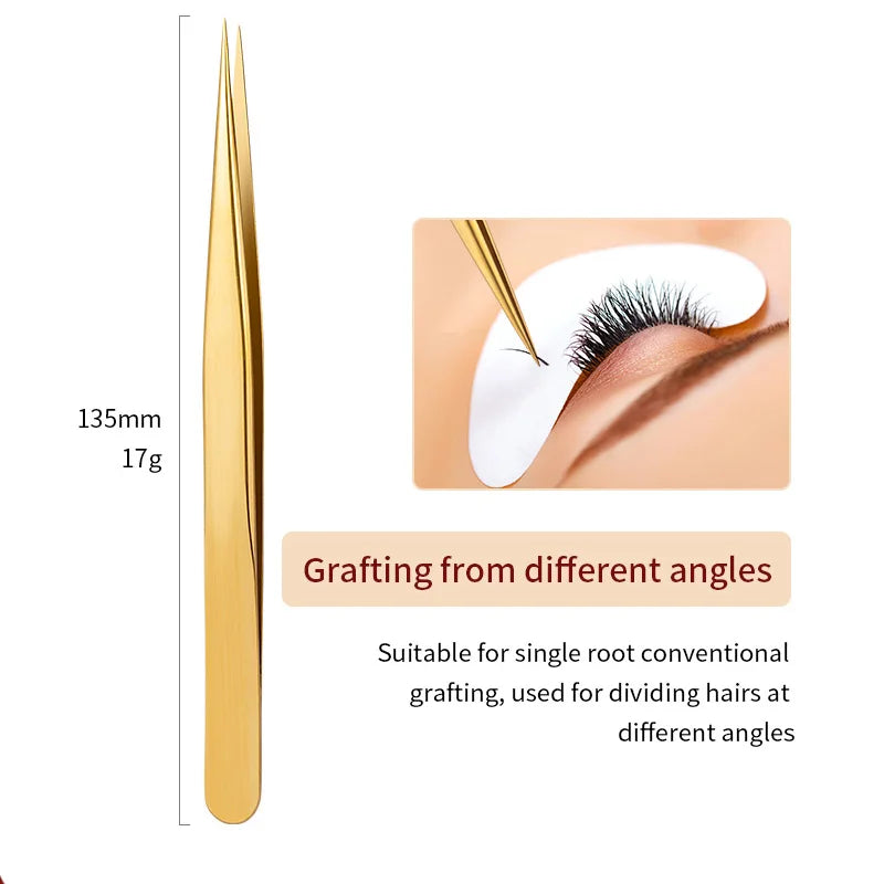1PC Eyelash Tweezer For False Eyelash Extension Lash Fan Eyebrows Nail Art Clip Cilia Gold Stainless Steel Tweezers Makeup Tools