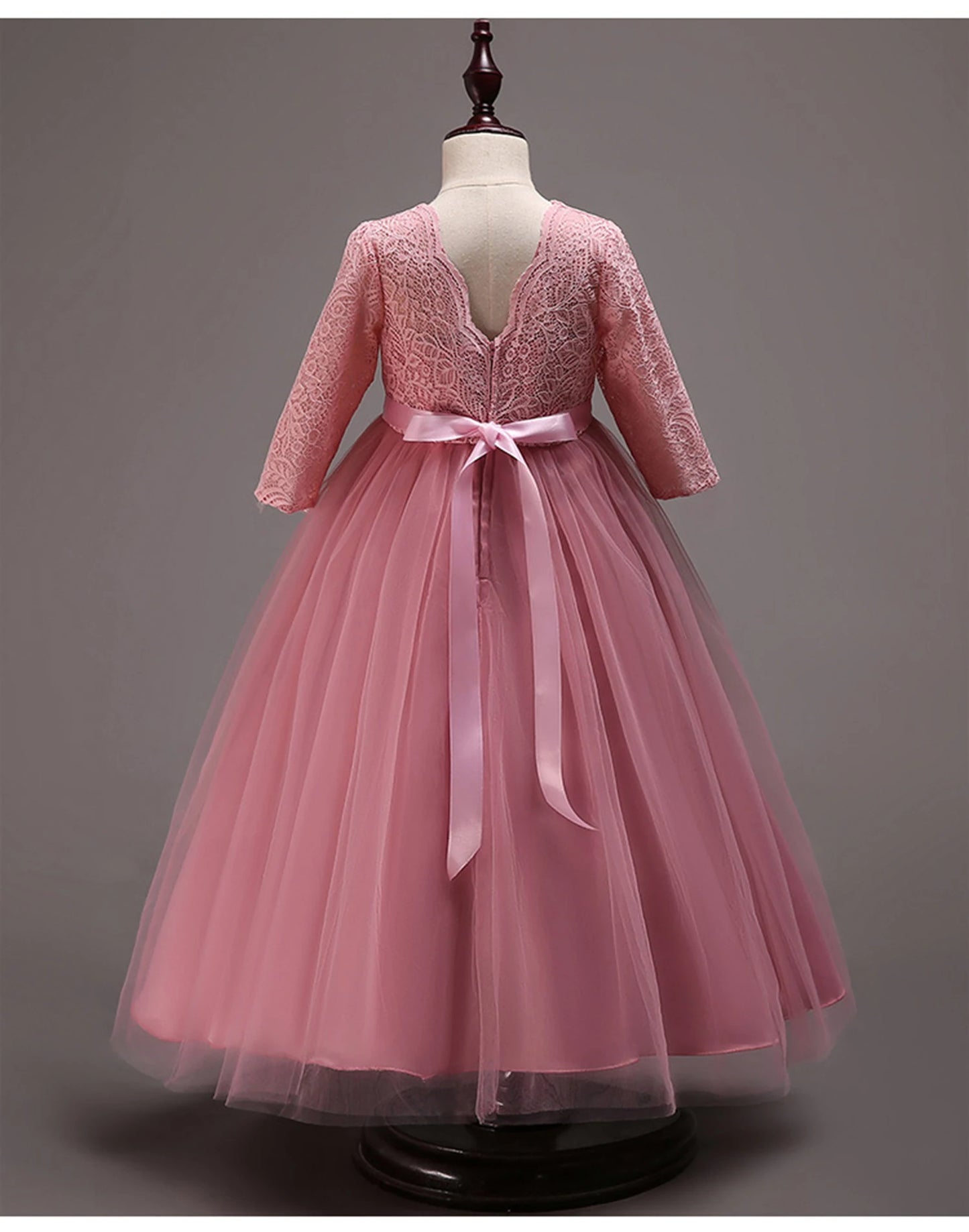 Little Big Girls Spring 3/4 Sleeves Lace Flower Girl Birthday Party Holiday Long Dress KLS1660