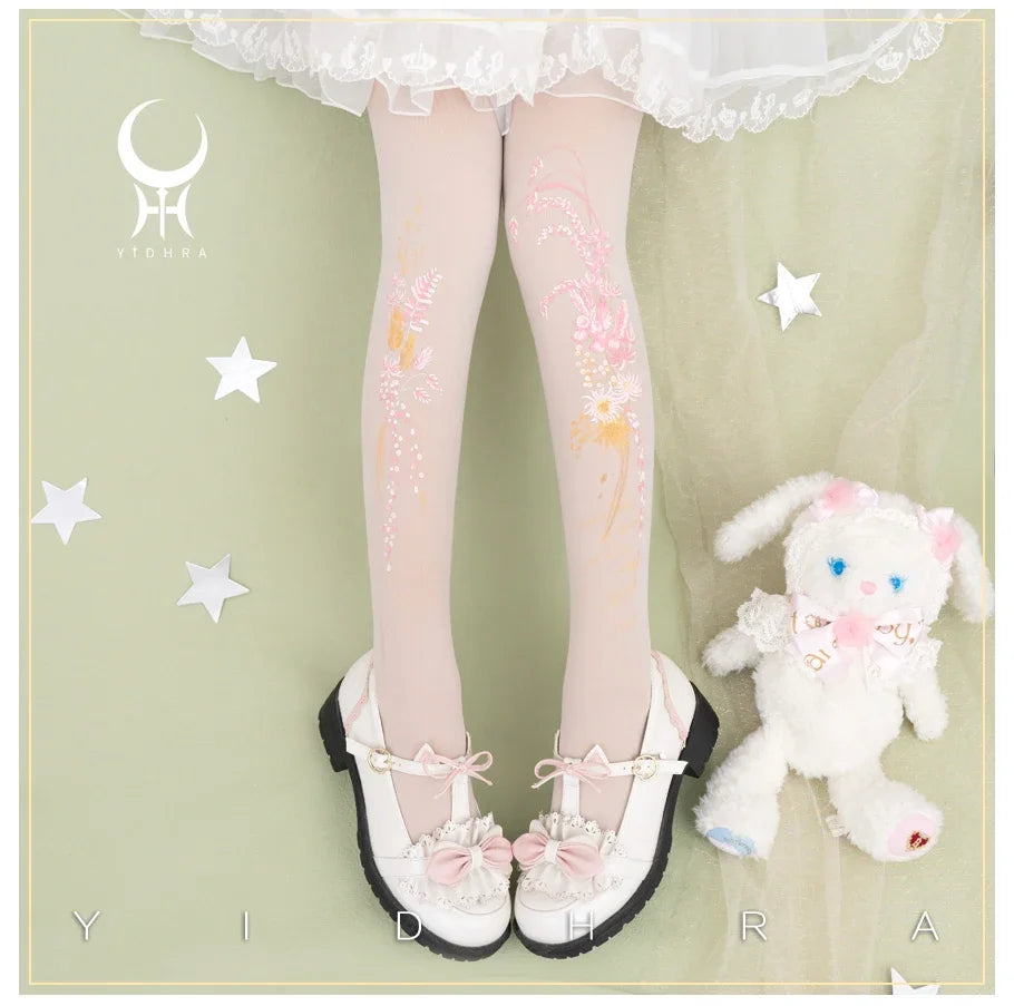 Lolita Classic Print Spring and Summer Lace Stockings Black White Mesh Tights Women Pantyhose Sexy Cosplay Leggings For Girls