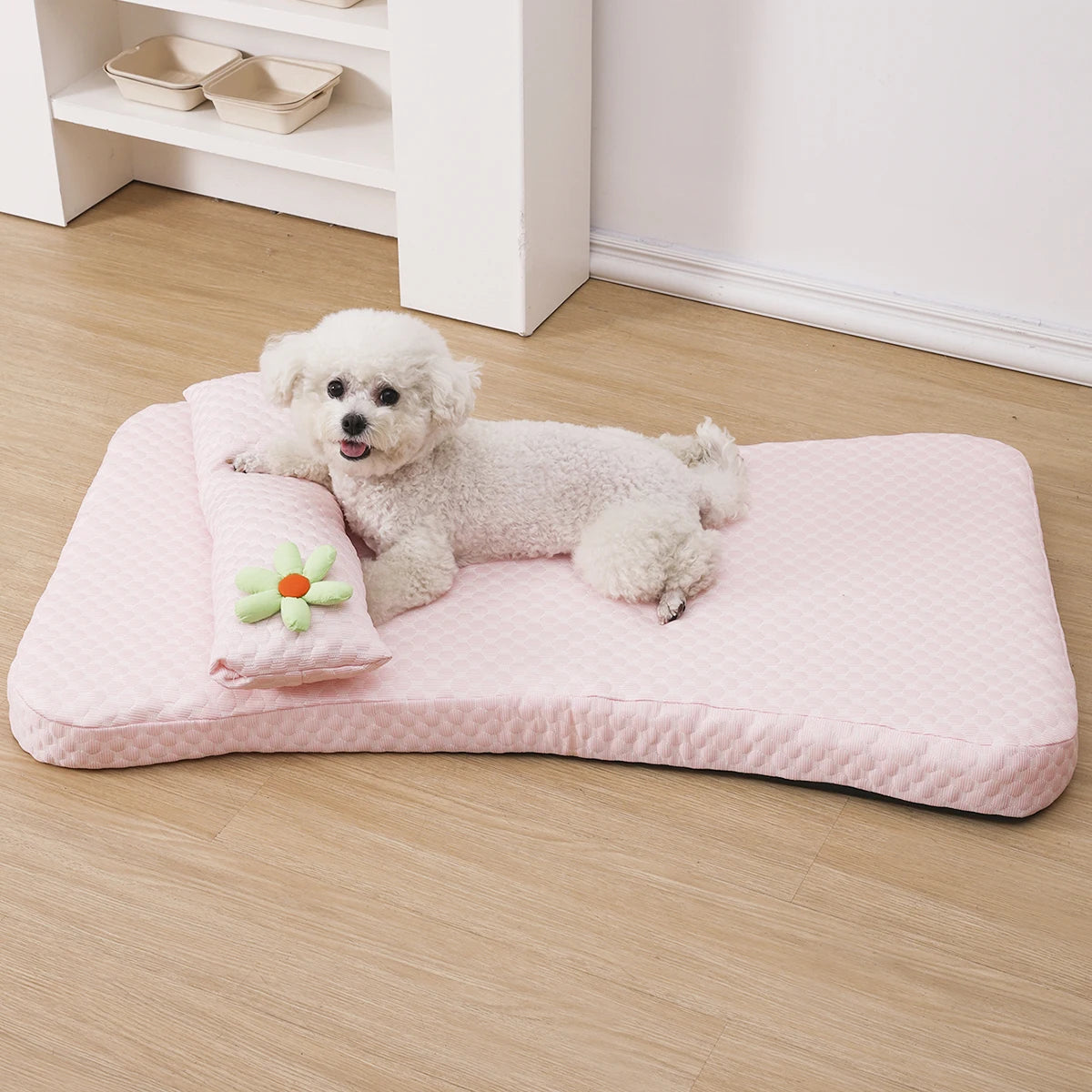 Summer Cooling Dog Bed for Large Dog Cushion Ice Silk Fabric Cat Bed Flower Pet Pillow Detachable Dog Mattress Pink Cute Pet Bed