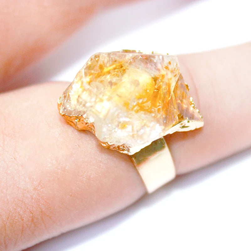 Raw Citrine Open Rings for Women Handmade Irregular Rough Stone Adjustable Finger Jewelry