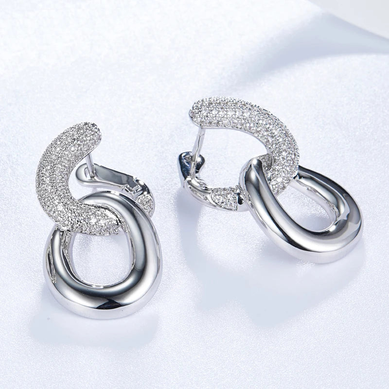925 Sterling Silver Luxury Clear Cubic Zircon Chain Drop Earrings Women Girls Engagement Party Fashion Jewelry Gift