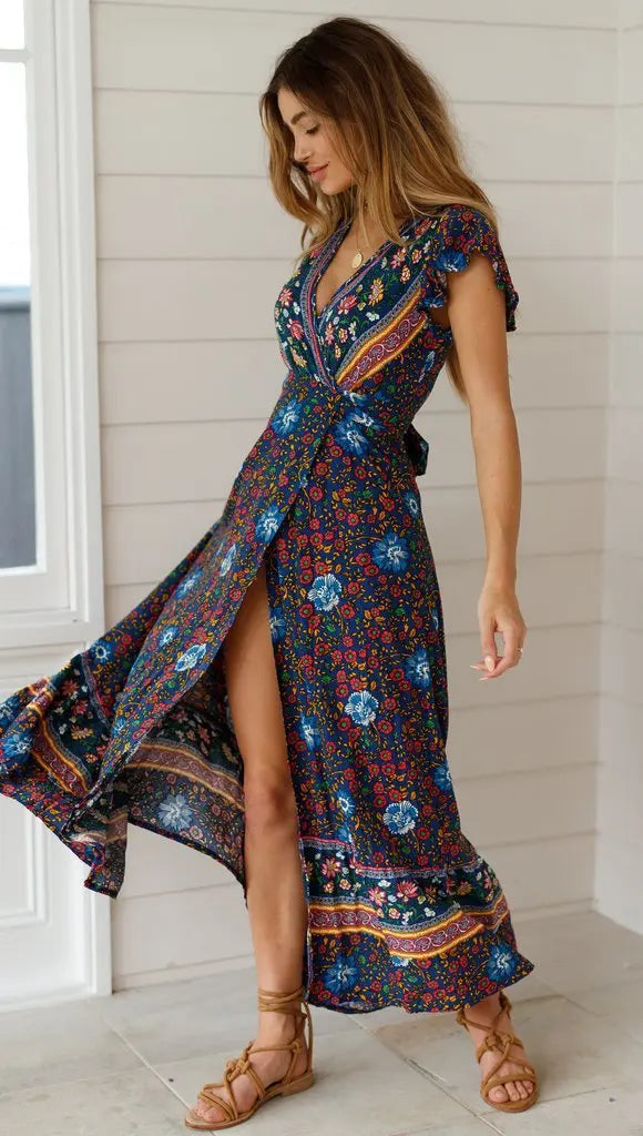 2024 Summer Leisure Hot Sale Holiday Printed Dress Sexy Long Dress Women's Wear