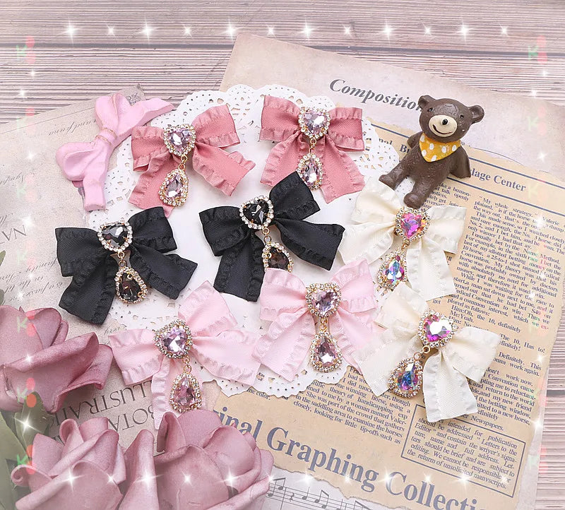 Small Hairpin Water Drop Heart Shape Rhinestone Pendant Wooden Ear Hairclips Headdress Sweet Side Clip Hair Accessories Jewelry