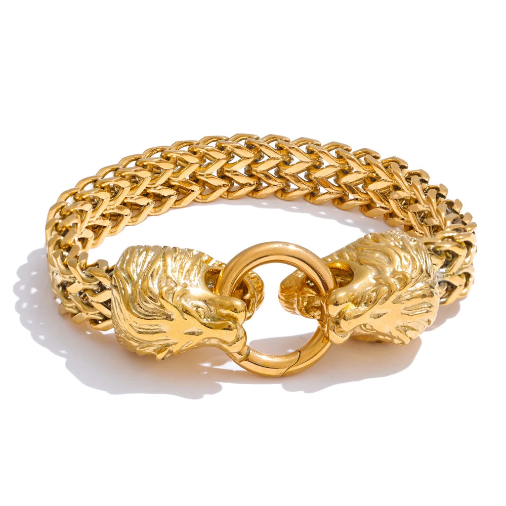 Yhpup Exaggerated Lion Cuban Chain Thick Bracelet Bangle Men Texture Stainless Steel 18K Gold PVD Plated Personalized Jewelry