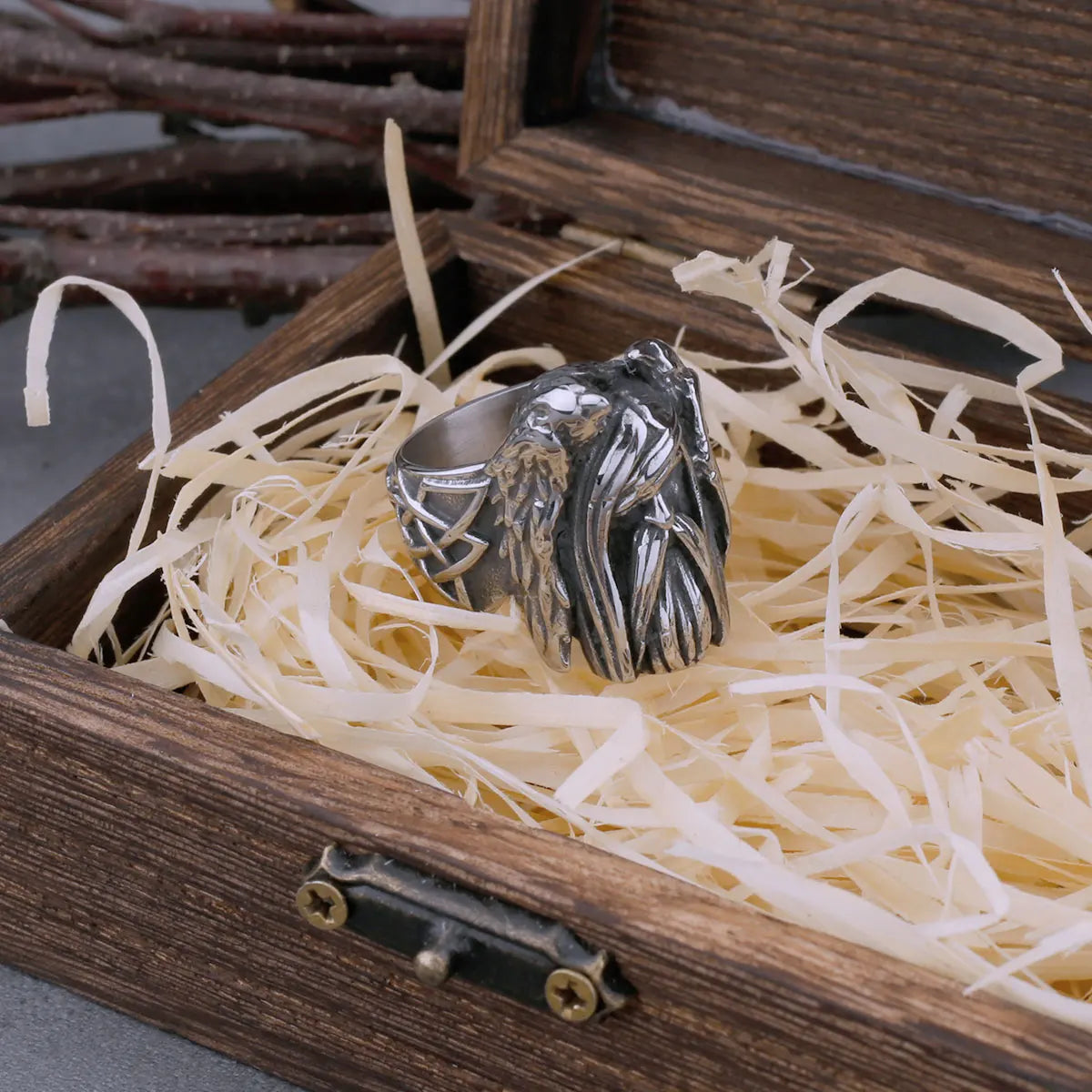 Nordic Viking Retro Odin Huginn and Munin Stainless Steel Ring Men's Fashion Creative Temperament Hip-hop Jewelry Wholesale