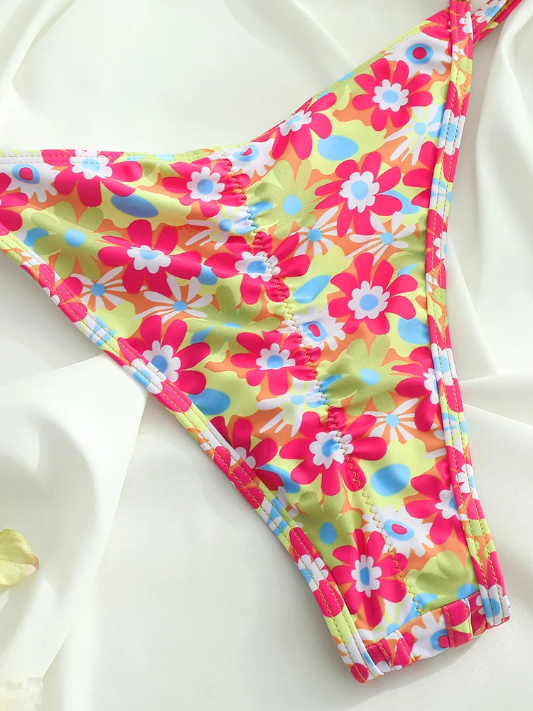 ZRTAK Push Up Bikinis Swimsuit Women Swimwear Print Bathing Suit Halter Beachwear Sexy Bikini Sets Thongs Solid Biquinis