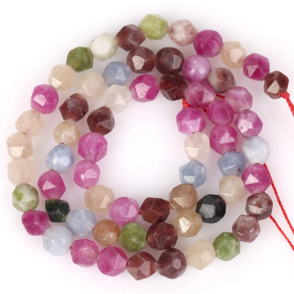 6-10mm Natural Faceted Colorful Tourmaline Loose Beads for Jewelry Making DIY Bracelet Necklace Accessories