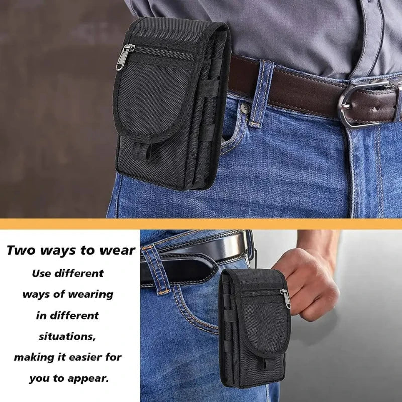 Flip Phone Bag with Three Compartments for Casual Pen Insertion and Waist Hanging Men's Belt Loop Pouch Large Capacity Wallet