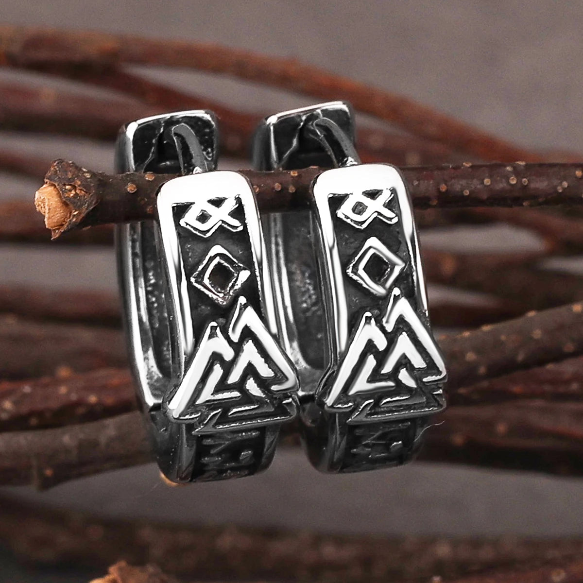 Vintage Viking Valknut Hoop Earrings Men Women Tiny Ancient Nordic Amulet Jewelry Scandinavian Rune Gift Stainless Steel Earring