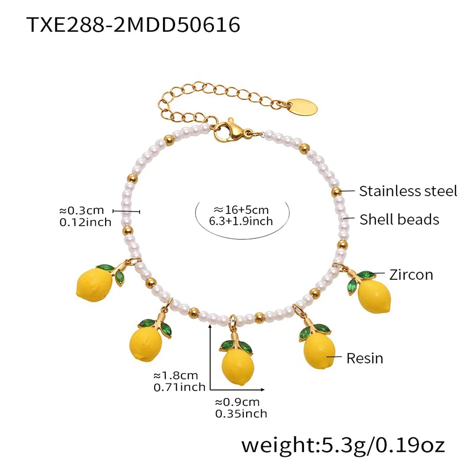 Shell Beads Bracelet With Multi Lemon Charms For Women Handmade Beaded Bracelets Matching Earrings Necklace Cute Jewelry Sets