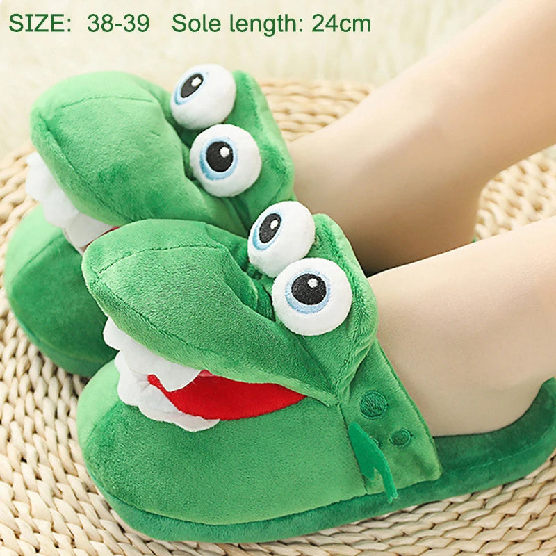 Cartoon Crocodile Cotton Slippers With Moving Mouth Funny Home Cotton Shoes Winter Walking Warm Christmas Gift For Men Women