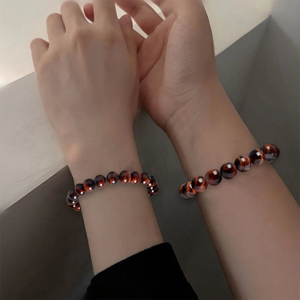 Couple Beaded Bracelet Natural Double Rainbow Obsidian Bead Bangle for Women Reiki Healing Loves Jewelry Valentine's Day Gift