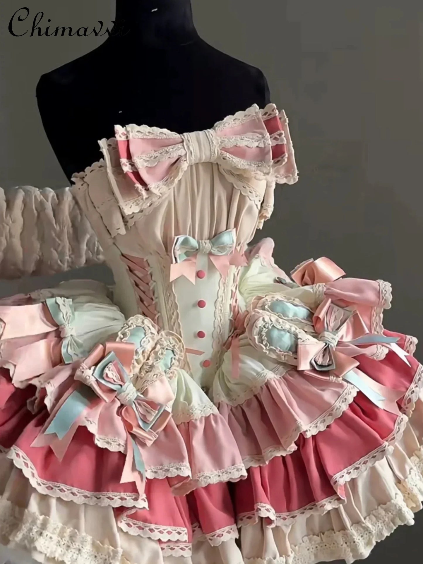 French Sweet and Cute Lolita Princess Sling Dress Summer New Girly Style Bow Slim Fit Puffy Cake Above Knee Ladies Lo Dresses