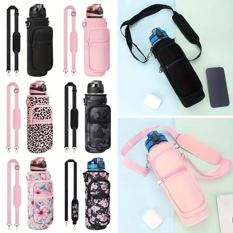 Water Bottle Covers Neoprene Handheld Crossbody Shoulder Water Kettle Carrier Holder Bag With Straps Outdoor Drinkware Accessory