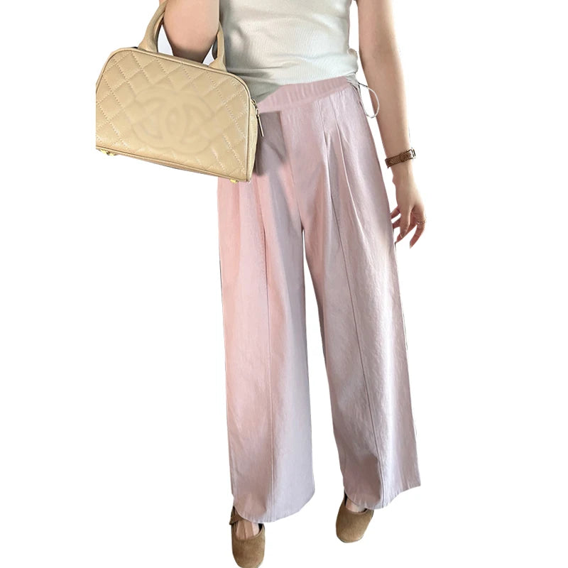 Summer Pregnant Woman Washed Cotton Trousers High Waist Ankle-length Plus Size Maternity Casual Pants Wide Legs Pregnancy Pants