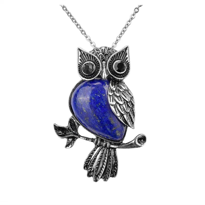 Owl Necklace Healing Crystal Stones Pendant Necklaces for Women Men Natural Amethyst Rose Quartz Gemstone Jewelry