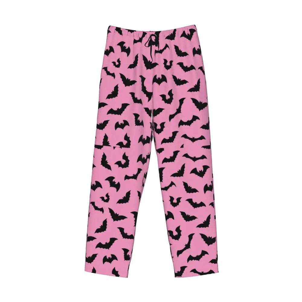 Custom Cute Spooky Halloween Bats Black And Purple Pajama Pants for Men Lounge Sleep Drawstring Sleepwear Bottoms with Pockets