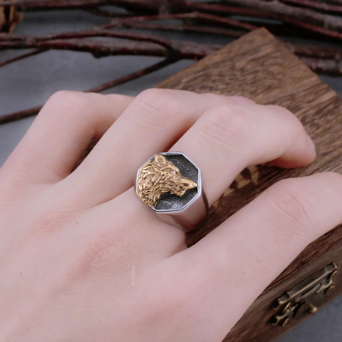 Stainless Steel Viking Fashion Wolf Head Ring Men's Freki Hip Hop Vintage Biker Boys Ring Scandinavian Jewelry Boyfriend Gift