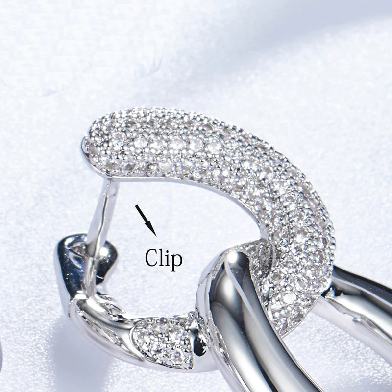 925 Sterling Silver Luxury Clear Cubic Zircon Chain Drop Earrings Women Girls Engagement Party Fashion Jewelry Gift