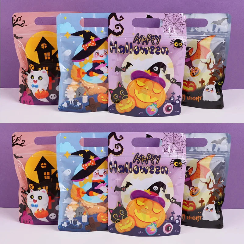 Halloween Party Candy Bag Cartoon Pumpkin Ghost Self Sealing Bag Kids Trick or Treat Cookies Snack Packaging Decoration Favors