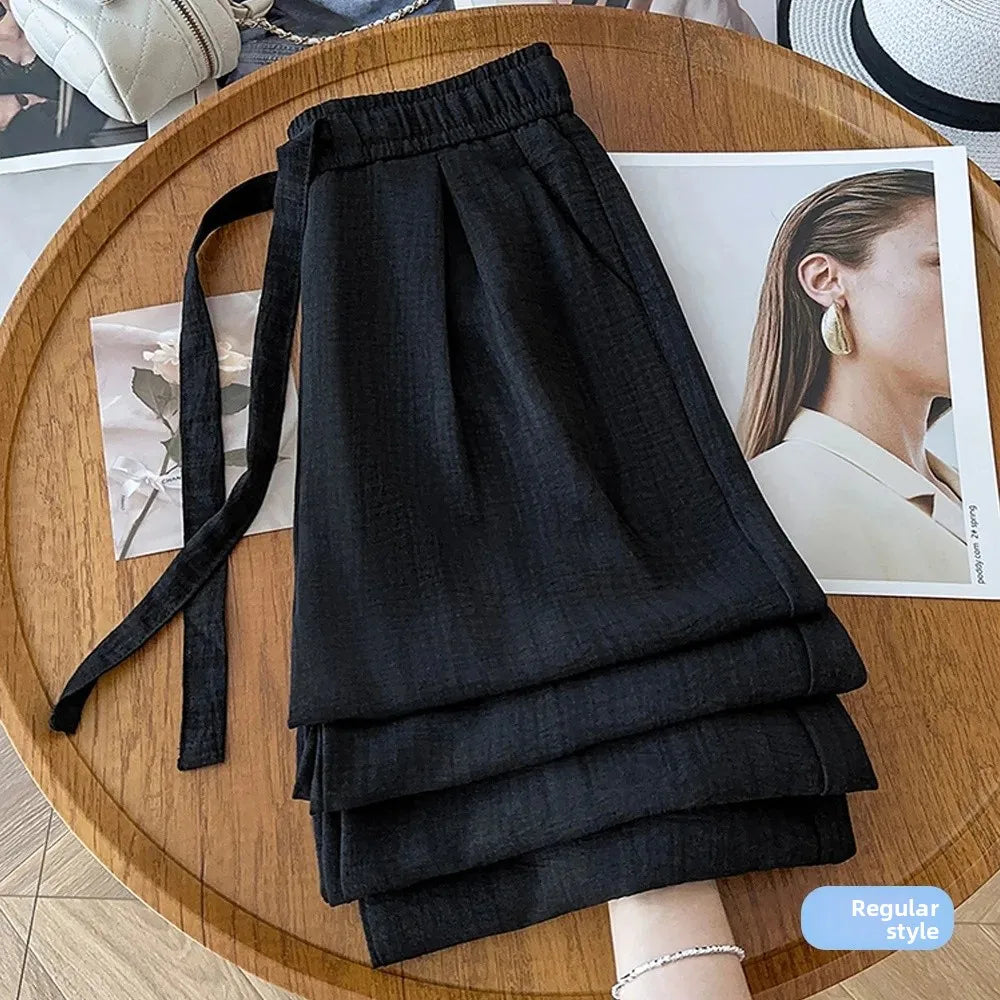 Ice Silk Wide Leg Pants Women's Loose Casual Thin Summer Trousers Small Size Draped Straight Leg Pants Female Fashion