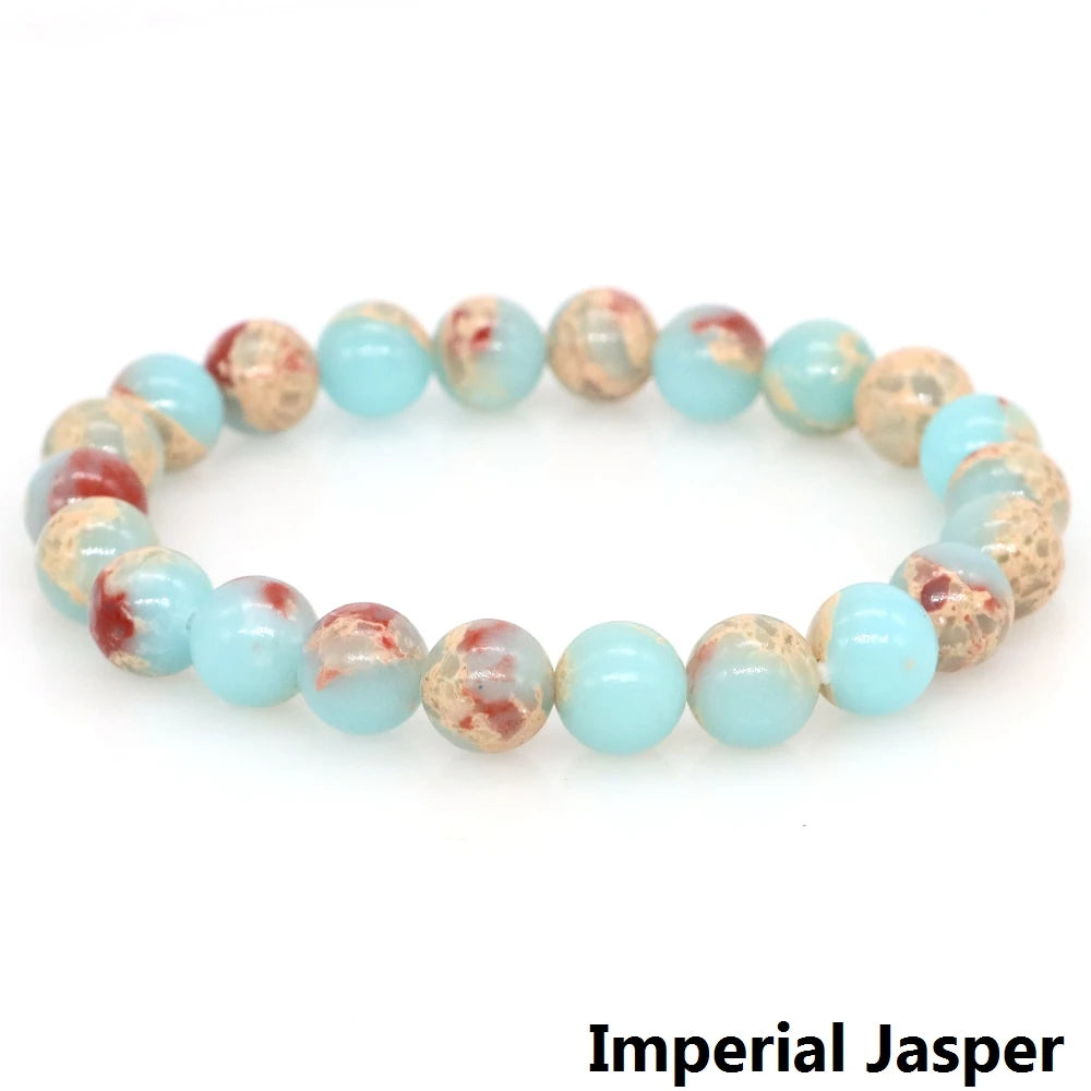 Women Men Bracelet Natural Rainforest Jasper Crystal Round Beads Wrist Chain Chakra Healing Energy Stretch Charm Strand Jewelry