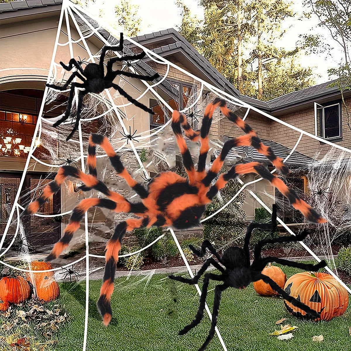 75/125cm Giant Black Spider Halloween Party Decor for Home 2025 Outdoor Haunted House Ornament Trick or Treat Big Black Spider
