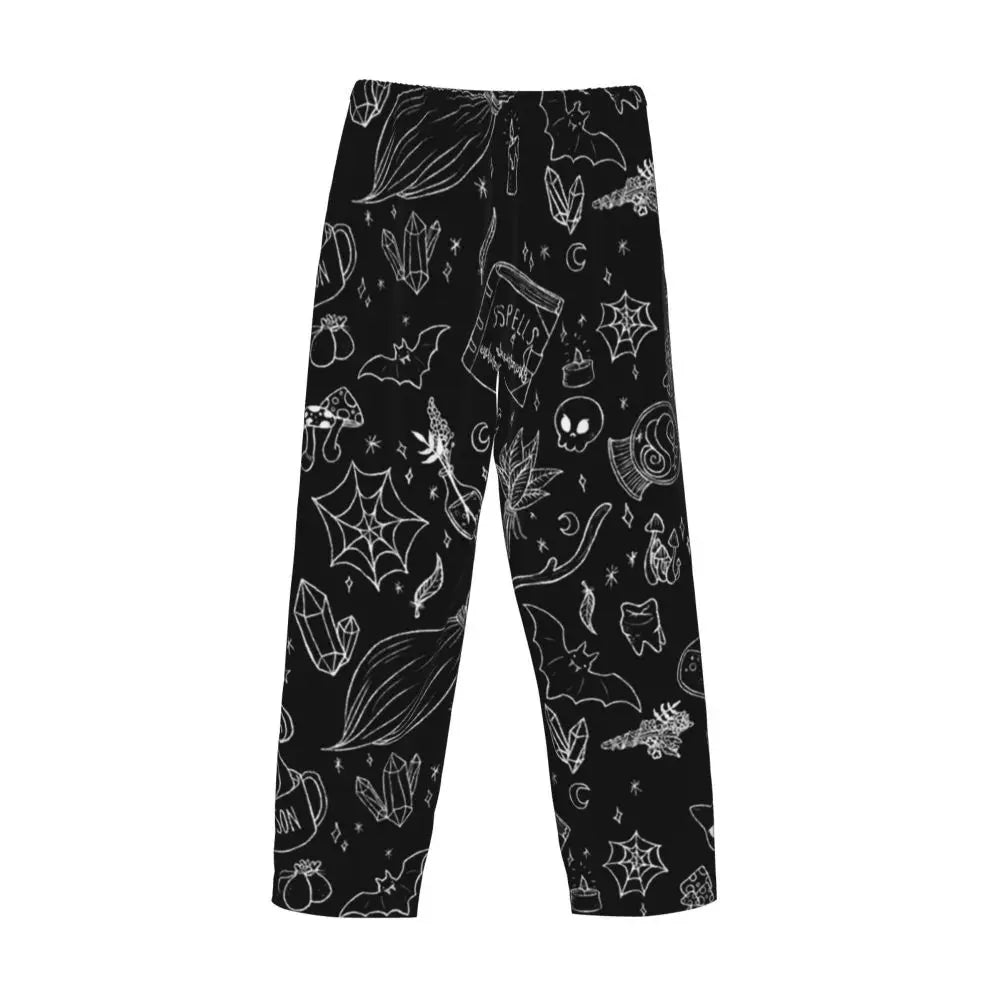 Custom Cute Spooky Halloween Bats Black And Purple Pajama Pants for Men Lounge Sleep Drawstring Sleepwear Bottoms with Pockets