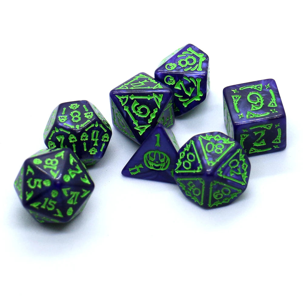 7pcs Set Relief Halloween Pattern Board Game Dice Set, DND Game Dice