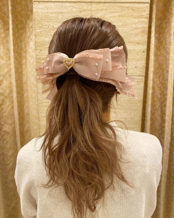 Sweet Beaded Yarn Ribbon Bezel Headwear Women Girls Vintage Big Bownot Hairband Wide Hairclip Headdress For Hairpin Accessories