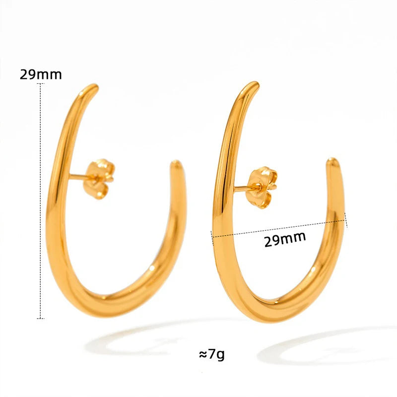 New Geometric C Shaped Statement Earring Stainless Steel Gold Plated Stud Earrings for Women Tarnish Free Fashion Jewelry Gift