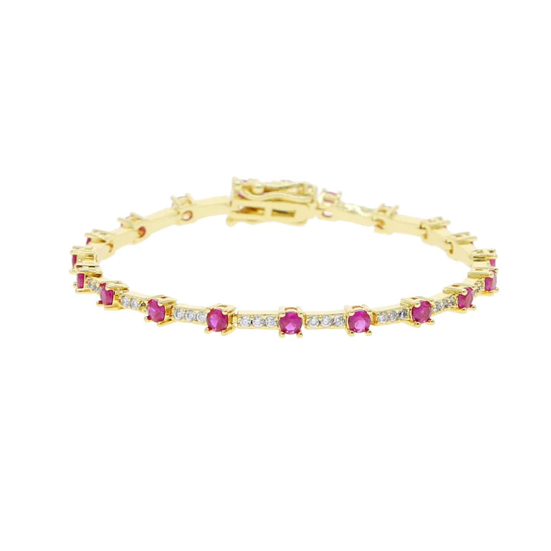 Gold Color Colorful Fashion Women Jewelry Rainbow Blue Red Green CZ Bar Geometric Charm Link Chain Bracelet